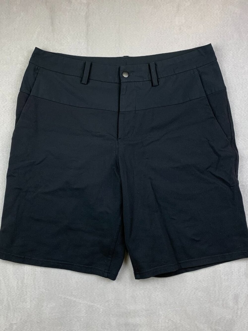 Lululemon Mens Hybrid Sweat Shorts 36 Black Chino ABC Warpstreme Knit 10" Inseam